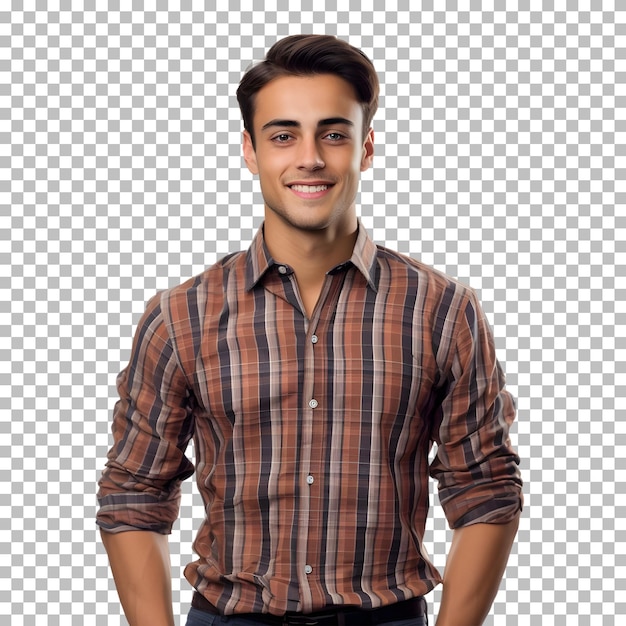 Portrait of a young handsome man in a plaid shirt isolated on transparent background