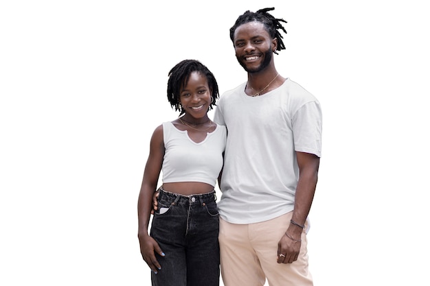 PSD portrait of young man and woman with afro dreadlocks hairstyle