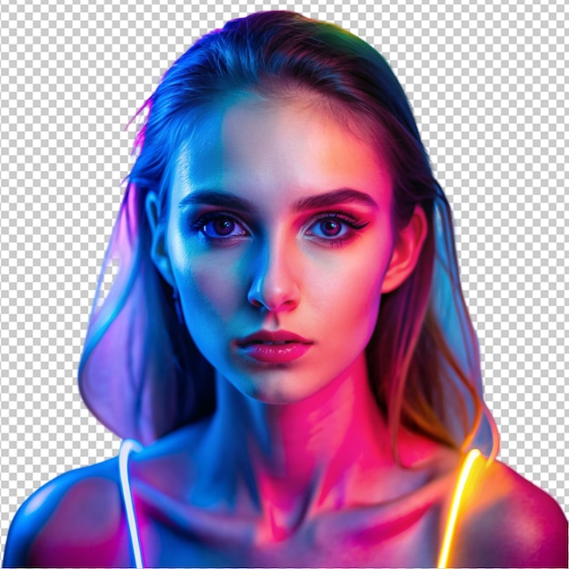 PSD portrait of young woman in neon light