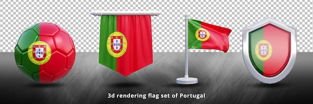 Portugal national flag set illustration or 3d realistic Portugal waving country flag set icon