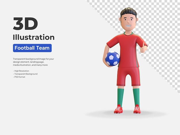 Portugal national football player character man holding ball in arm 3d render illustration