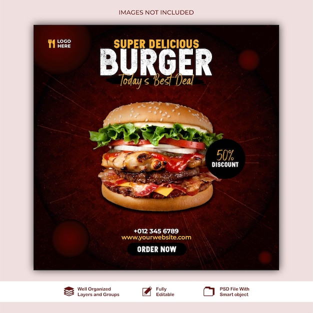 Post burger sale food agency social media web post banner template psd