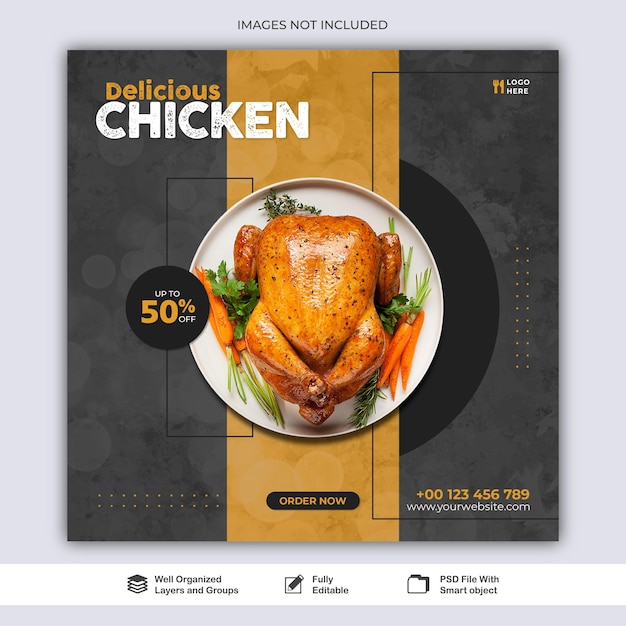 Post chicken sale food agency social media web post banner template psd