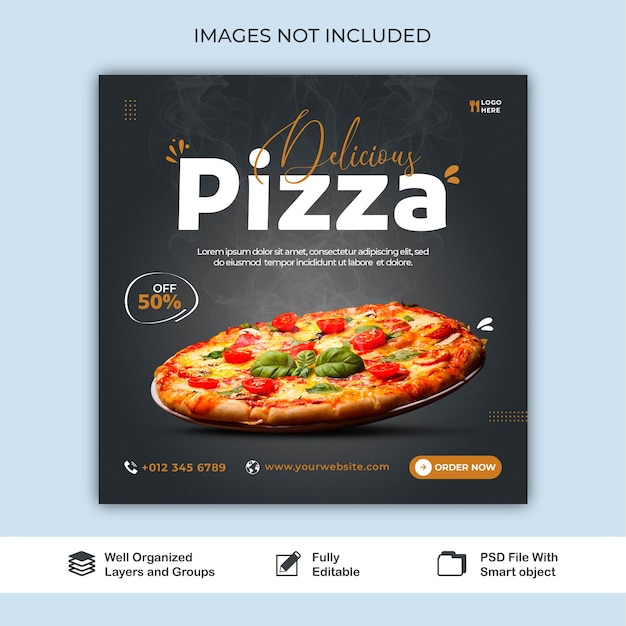 Post Delicious Pizza and food menu social media banner post Psd template