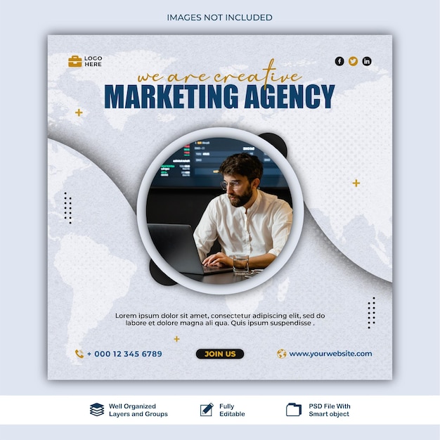 post Digital marketing agency or corporate social media banner post template psd