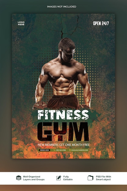 post Gym fitness social media post or instagram post or square social media flyer web template psd