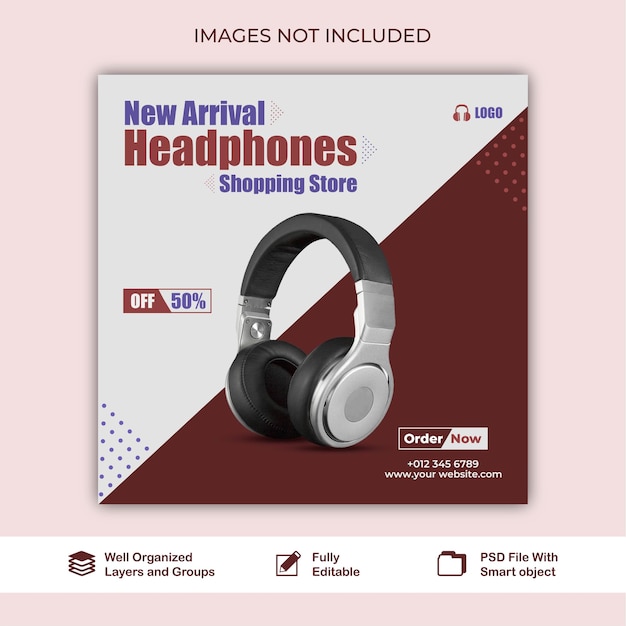 post headphone sale electronic agency social media web banner post template psd