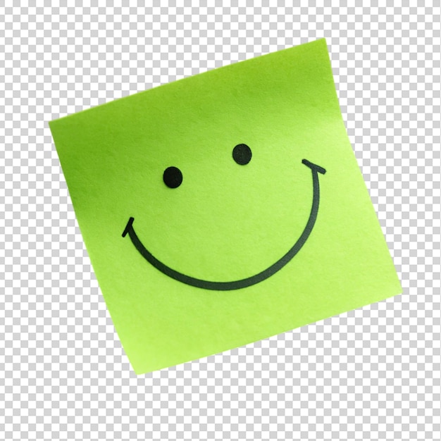 PSD post it note with smiling face on green paper isolated on transparent background