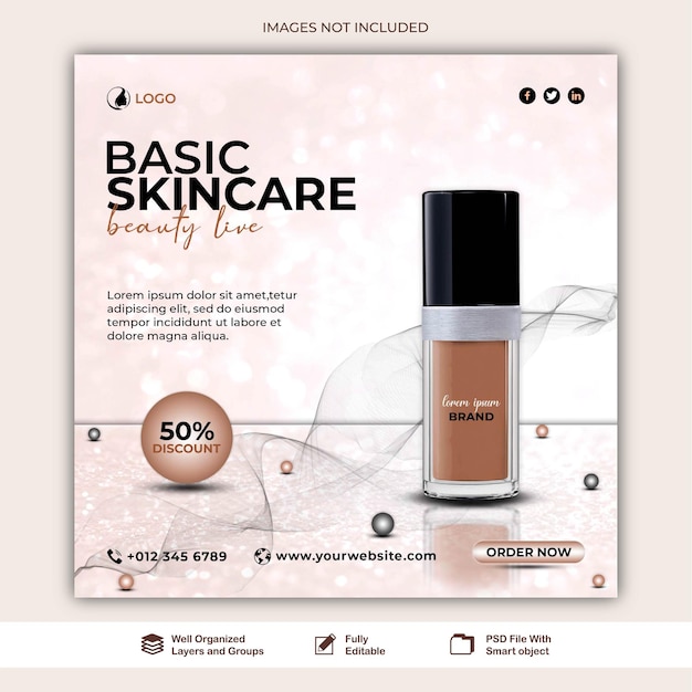 post makeup beauty products for makeup sale banner post for social media template psd