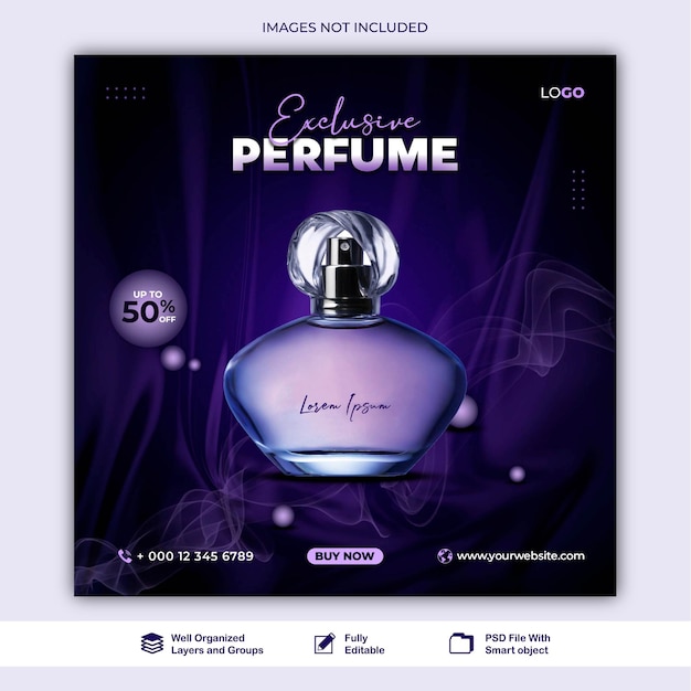 post Perfume beauty products for makeup sale banner post for social media template psd