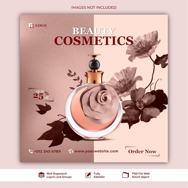 post Perfume products for makeup sale banner post for social media template psd