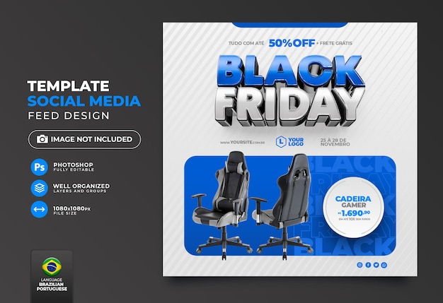 Post social media black friday in portuguese 3d render for marketing campaign in brazil