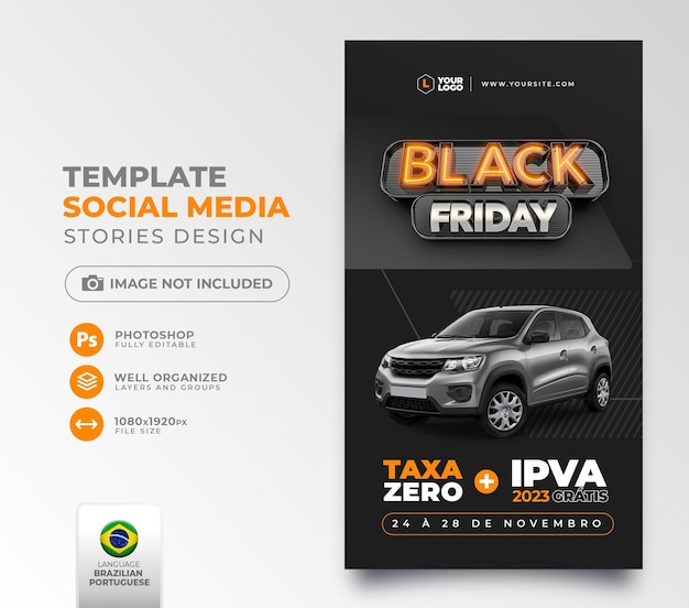 Post social media black friday in portuguese 3d render for marketing campaign in brazil