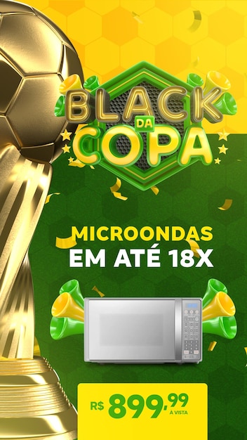 Post social media black friday world cup in 3d render for marketing campaign in brazil in portuguese