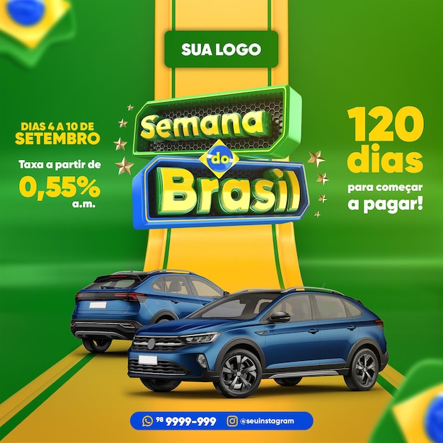 Post social media brazilian week 3d render for marketing campaign template