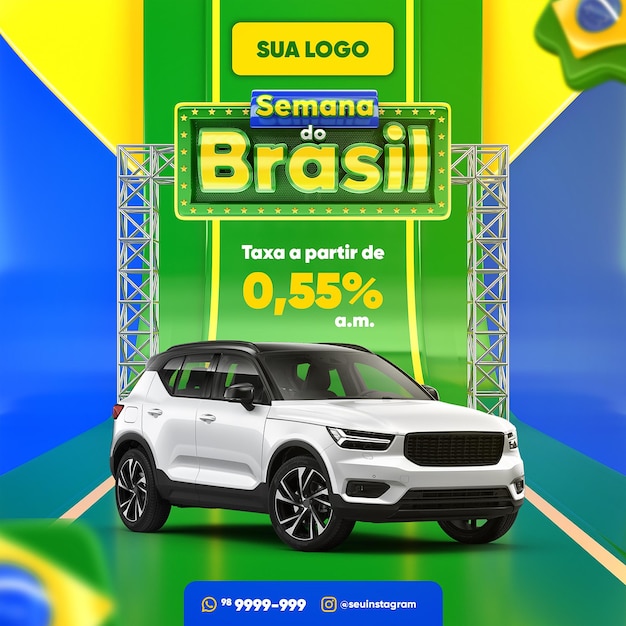 Post social media brazilian week 3d render for marketing campaign template