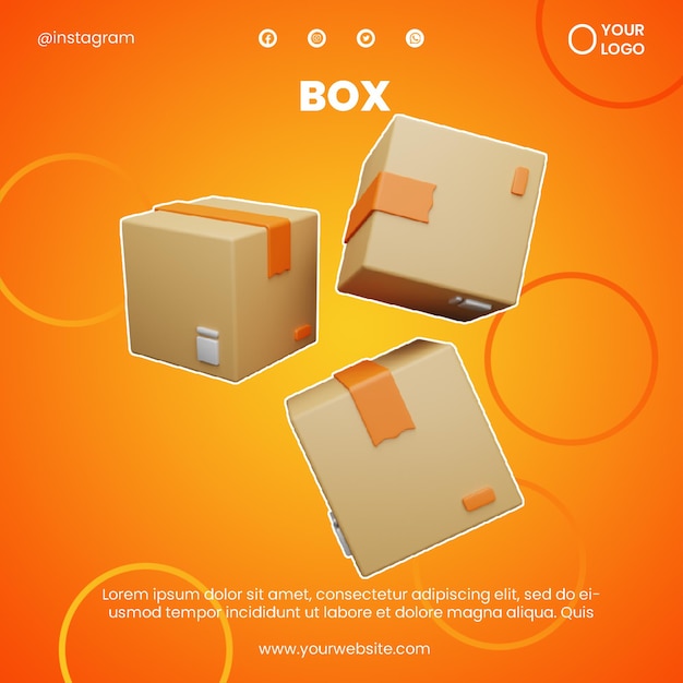 Post social media cardboard box icon 3d render