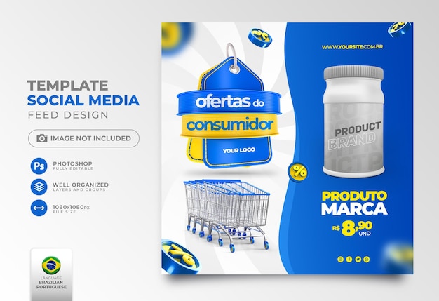 Post social media consumer week 3d render in portuguese for marketing campaign in brazil of offers