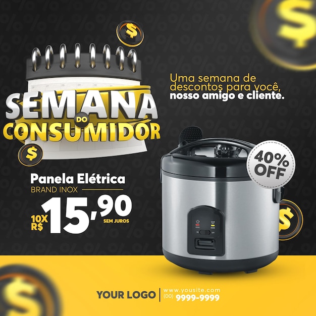 post social media consumer week 3d render in portuguese for marketing campaign in brazil of offers