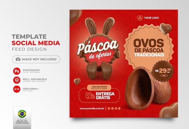 Post social media Easter offers in portuguese 3d render for marketing campaign in brazil