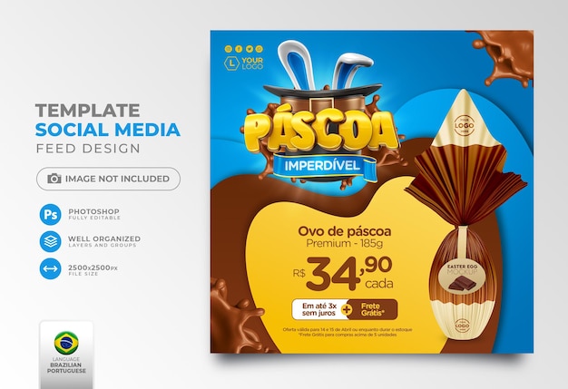 Post social media Easter of offers in Portuguese 3d render for marketing campaign in Brazil