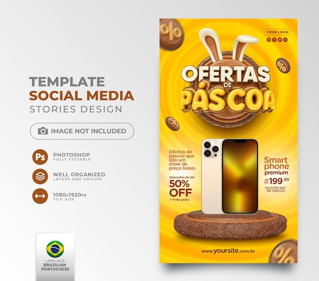 Post social media easter offers in portuguese 3d render for marketing campaign in brazil