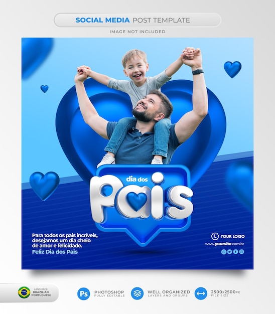 Post social media fathers month 3d render template design in portuguese