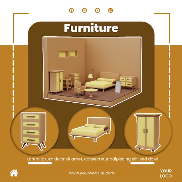 Post social media furniture icon 3d render