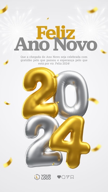 Post social media happy new year 2024 in portuguese