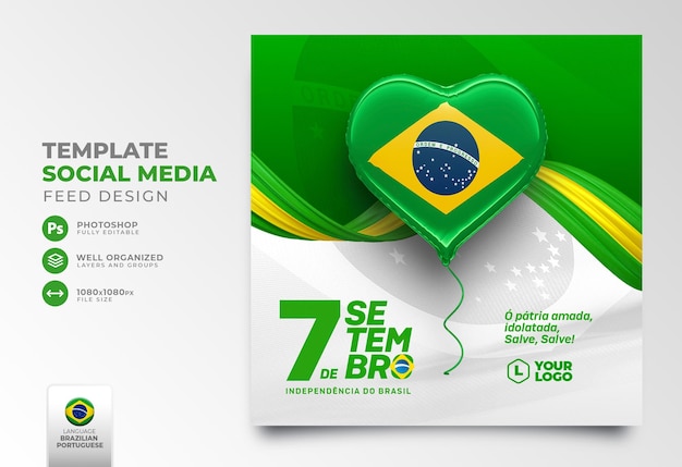 Post social media Independence Day Brazil in 3d render portuguese