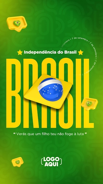 PSD post social media independence day brazil in 3d render portuguese