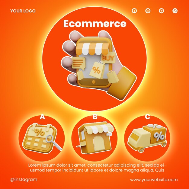 Post social media market and ecommerce icon 3d render