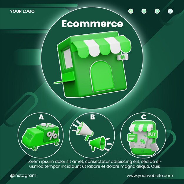 Post social media market and ecommerce icon 3d render