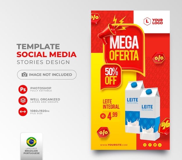 Post social media Mega Offer in portuguese 3d render for marketing campaign in brazil