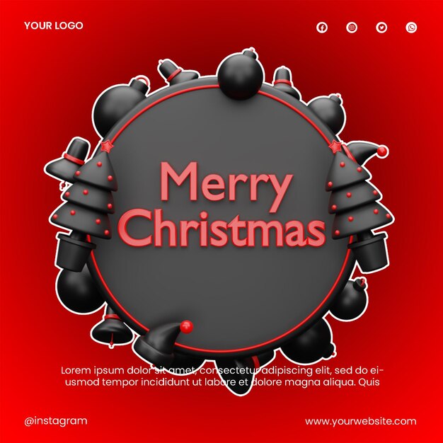 Post social media merry christmas icon 3d render