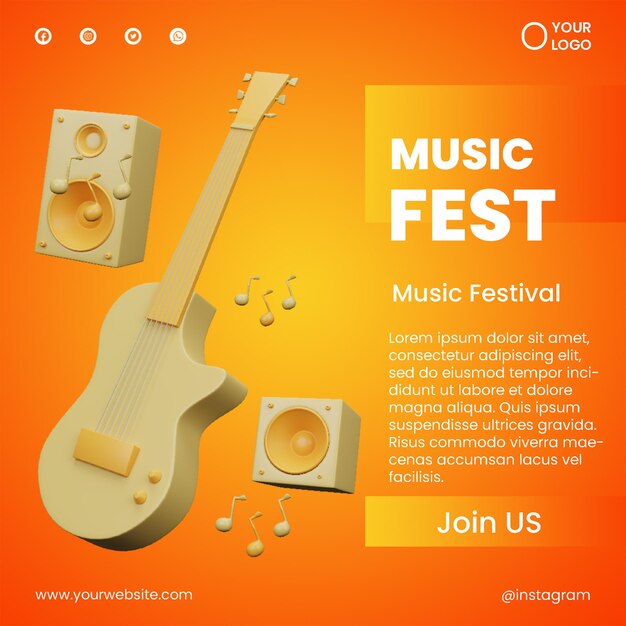 Post social media music festival icon 3d render