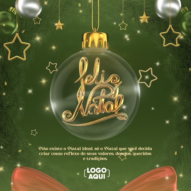 Post social media post merry christmas in portuguese 3d render for marketing campaign in brazil