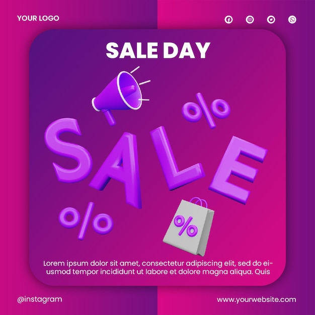 Post social media sale day icon 3d render