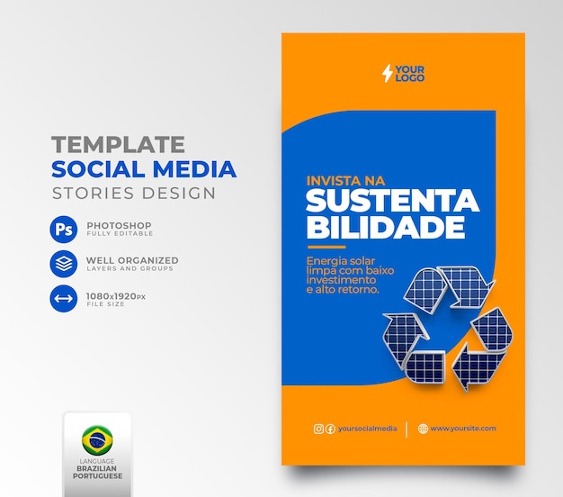 Post social media solar energy in portuguese 3d render for marketing campaign in brazil