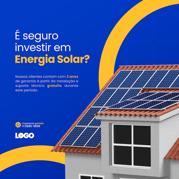 Post social media solar energy system 3D Render for brazilian campaign