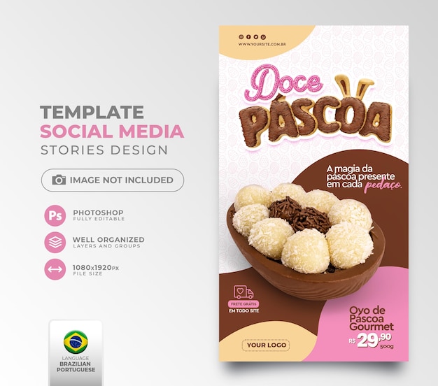 Post social media Sweet easter in portuguese 3d render for offer campaign in brazil