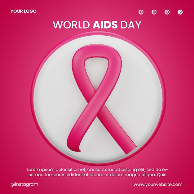 Post social media world aids day icon 3d render