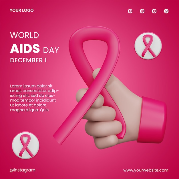 Post social media world aids day icon 3d render