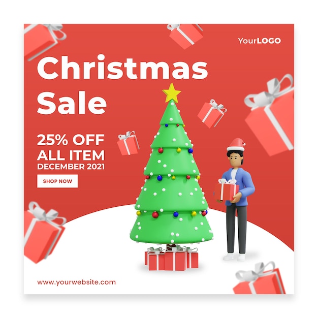 Post template celebrating christmas at home 3d rendering 3d illustration Premium Psd