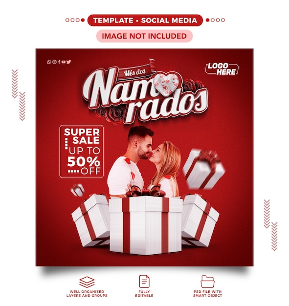 Post template Social Media Happy Valentines Day with up to 50 discount