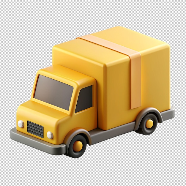 PSD postal delivery yellow truck courier service heavy goods freight transportation realistic 3d icon vector illustration cargo shipment online shopping order moving personal things carrying automobile