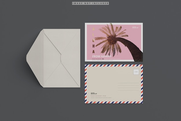 PSD postcard mockup with envelope