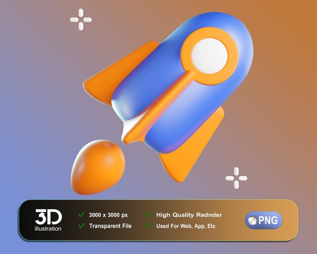 PSD a poster for a 3d animation with a rocket ship and a blue and orange rocket