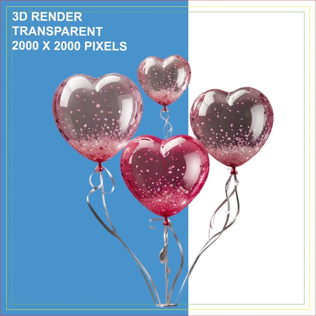 a poster for 3d glasses with a red heart shaped balloon