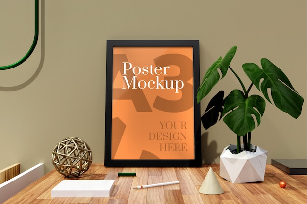 Poster a3 and photo frames mockup